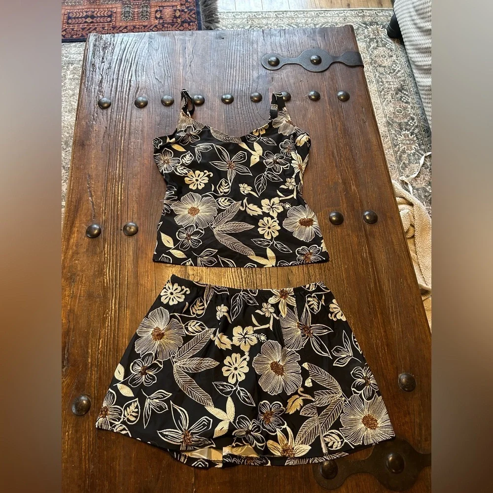 Tropical Floral Bikini Set in Black and Gold